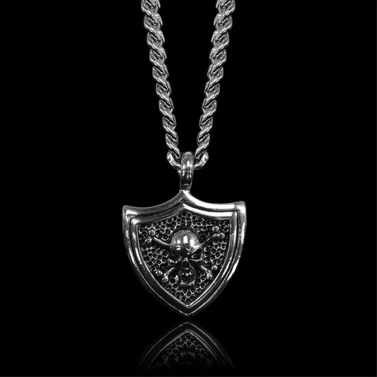 Stainless Steel Skull And Crossbones Shield Curb Chain Necklace