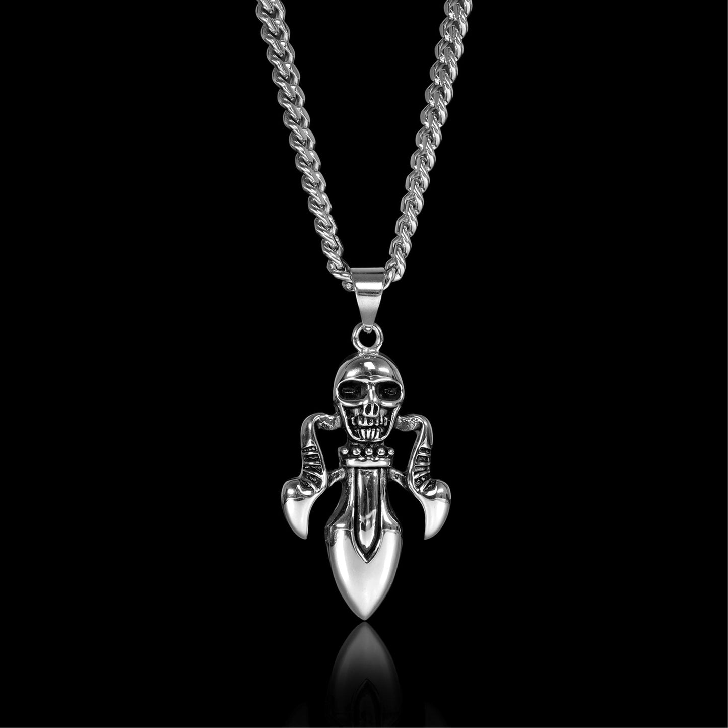 Stainless Steel Skull & Dagger Curb Chain Necklace