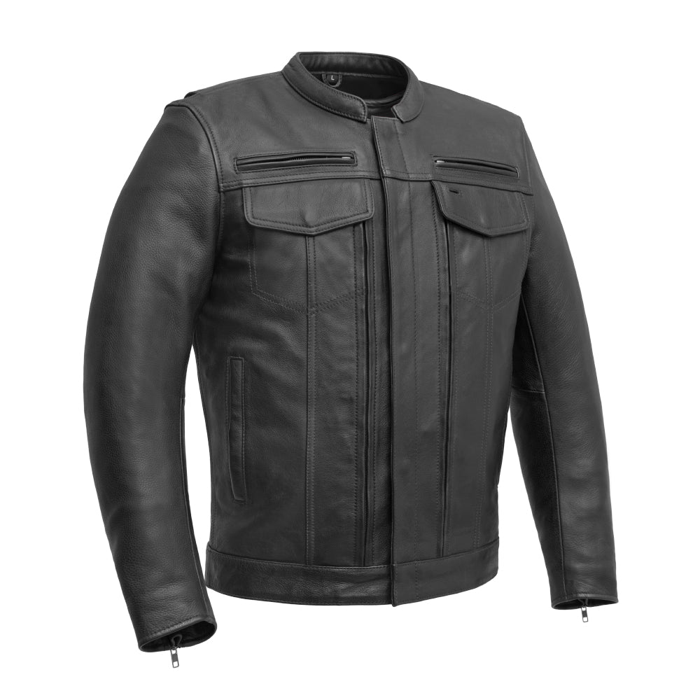 Raider Men's Motorcycle Leather Jacket - Black Men's Leather Jacket First Manufacturing Company S Black 