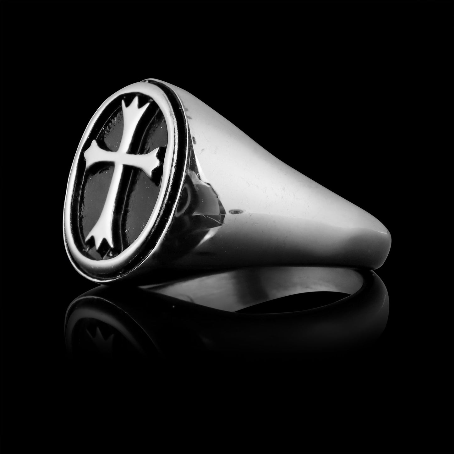 Stainless Steel Polished Cross Signet Ring