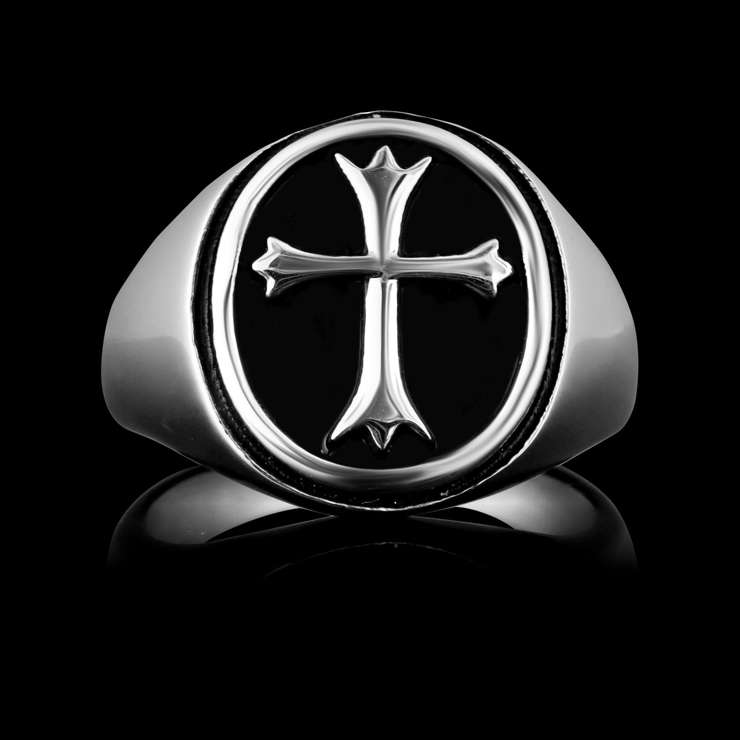 Stainless Steel Polished Cross Signet Ring