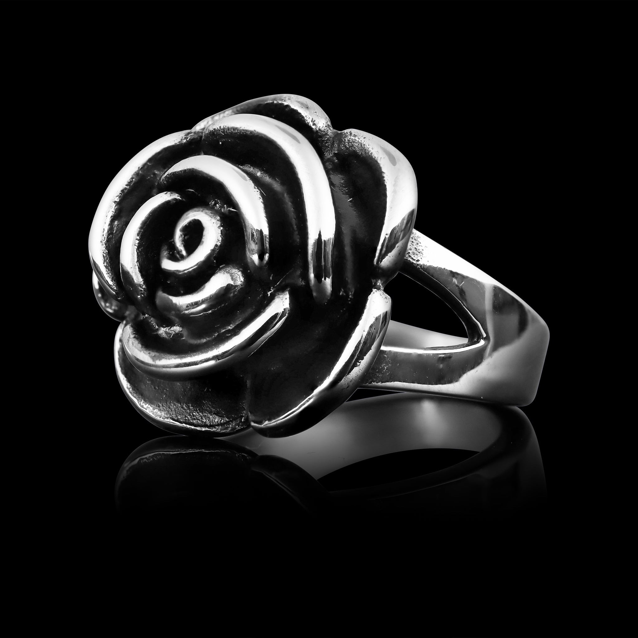Detailed Rose Stainless Steel Polished Ring – Extreme Biker Leather