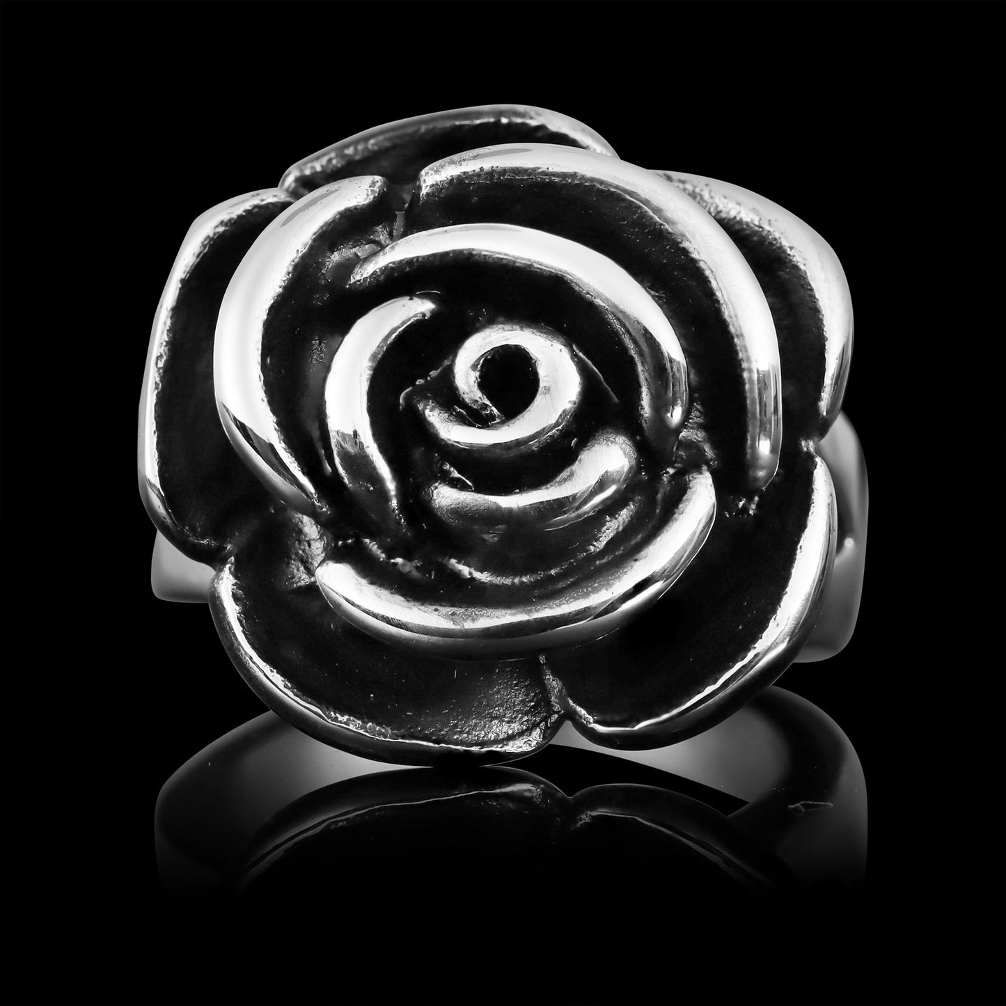 Detailed Rose Stainless Steel Polished Ring