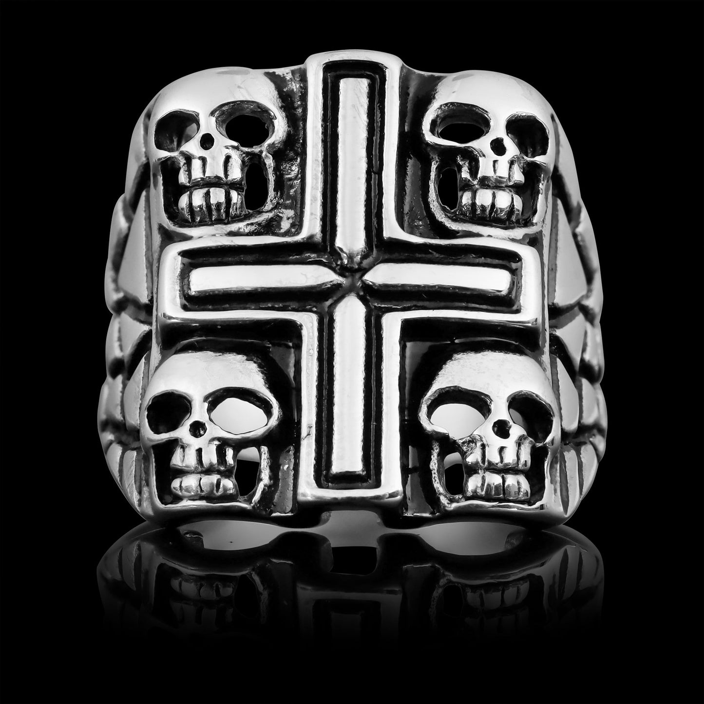 Stainless Steel Multi Skull Cross Signet Ring