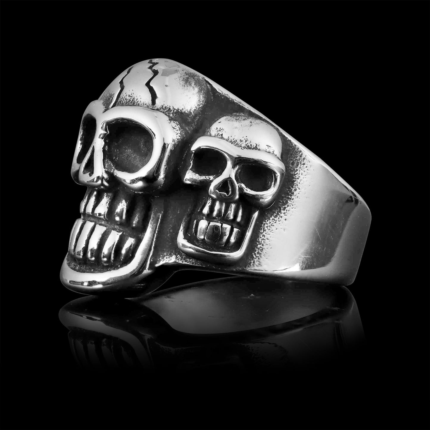 Stainless Steel Cracked Triple Skull Ring