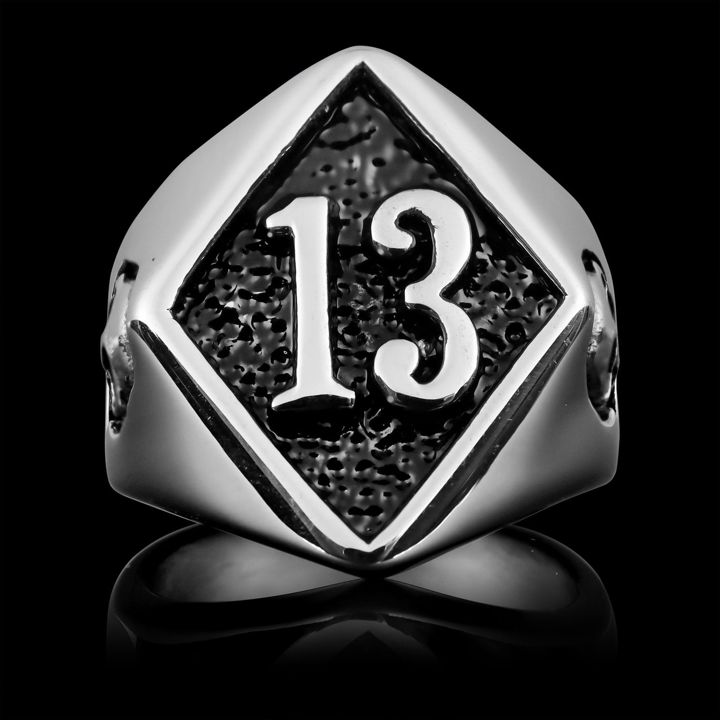 Stainless Steel "13" and Skulls Signet Unisex Ring