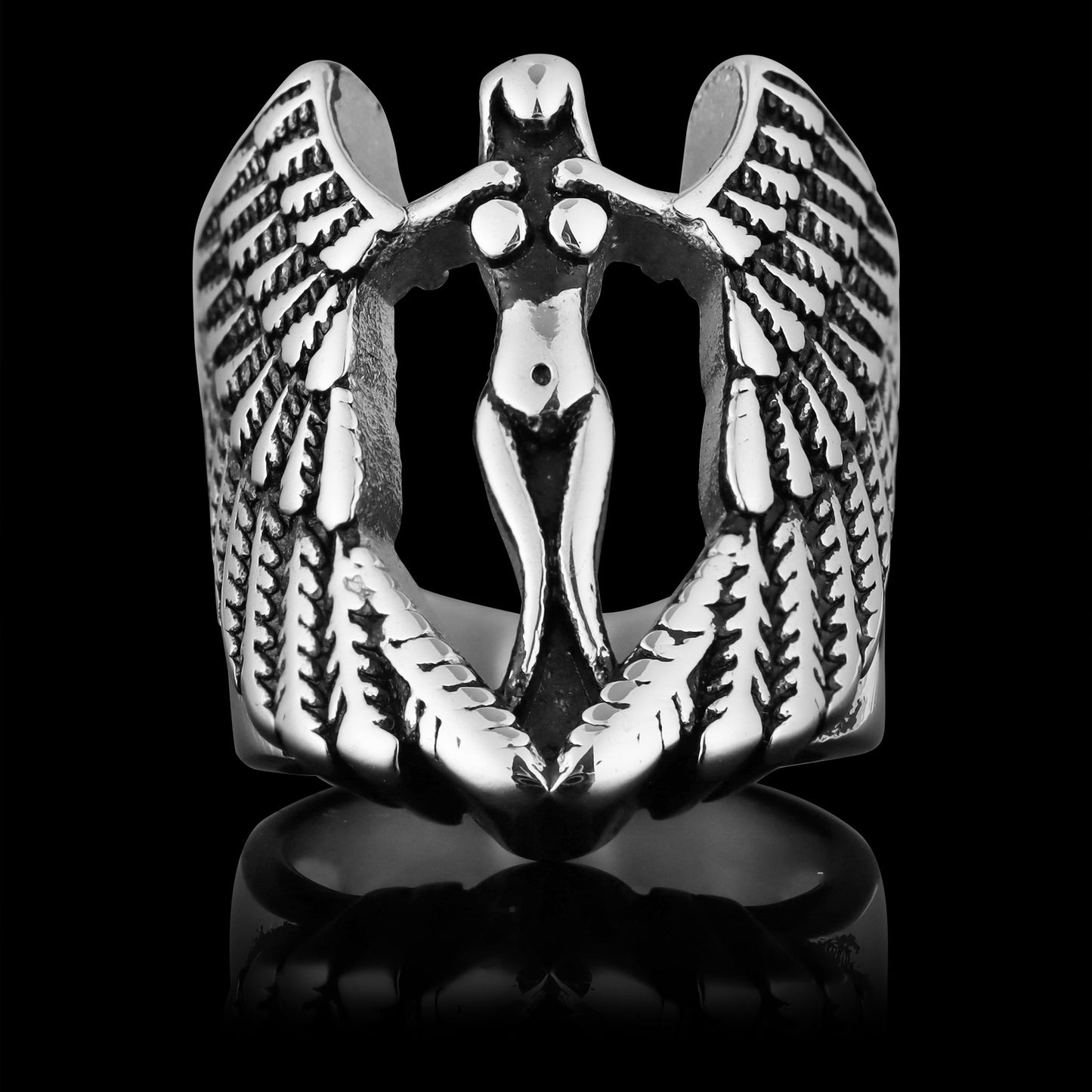 Stainless Steel Guardian Angel Unisex Ring