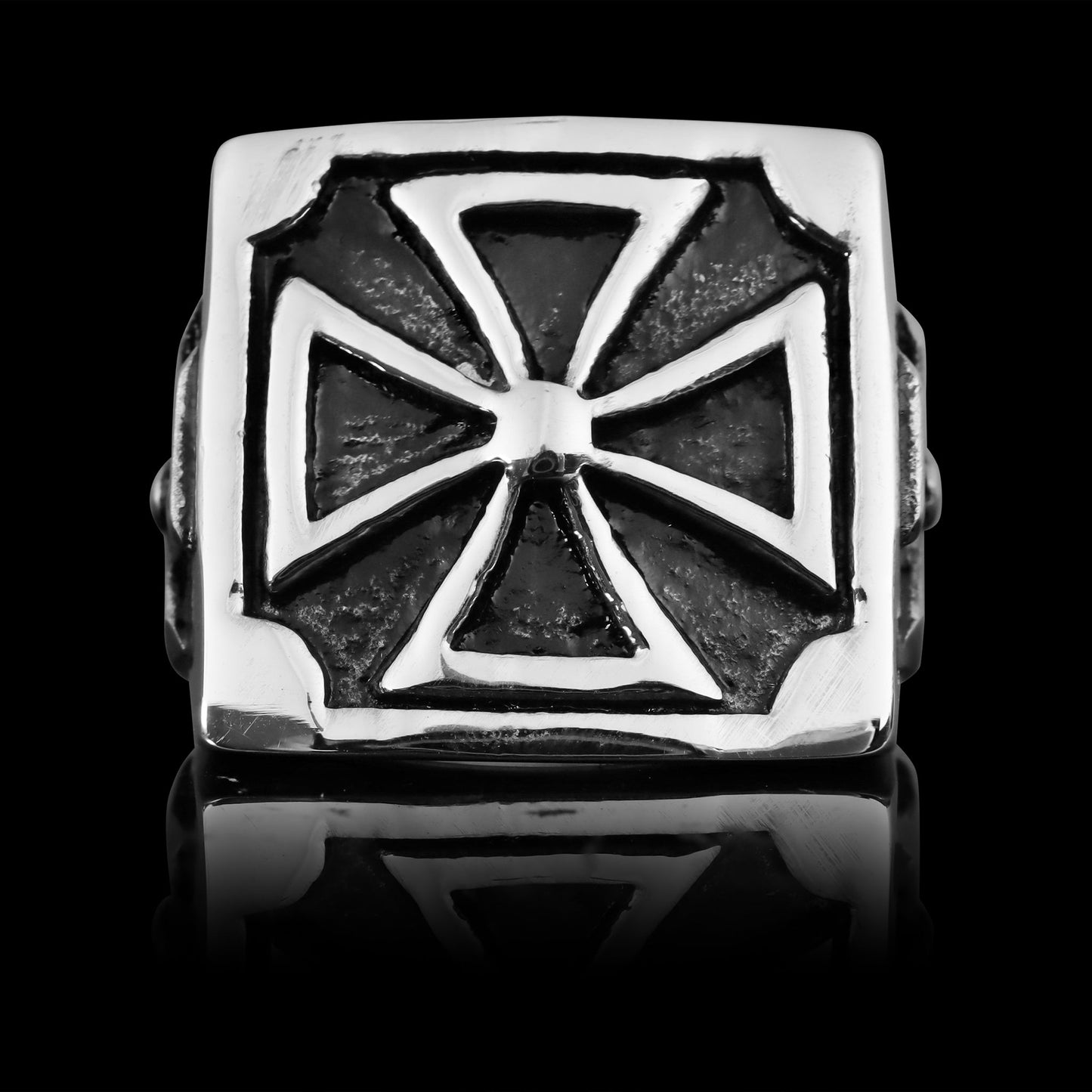 Stainless Steel Large Maltese Cross Signet Ring