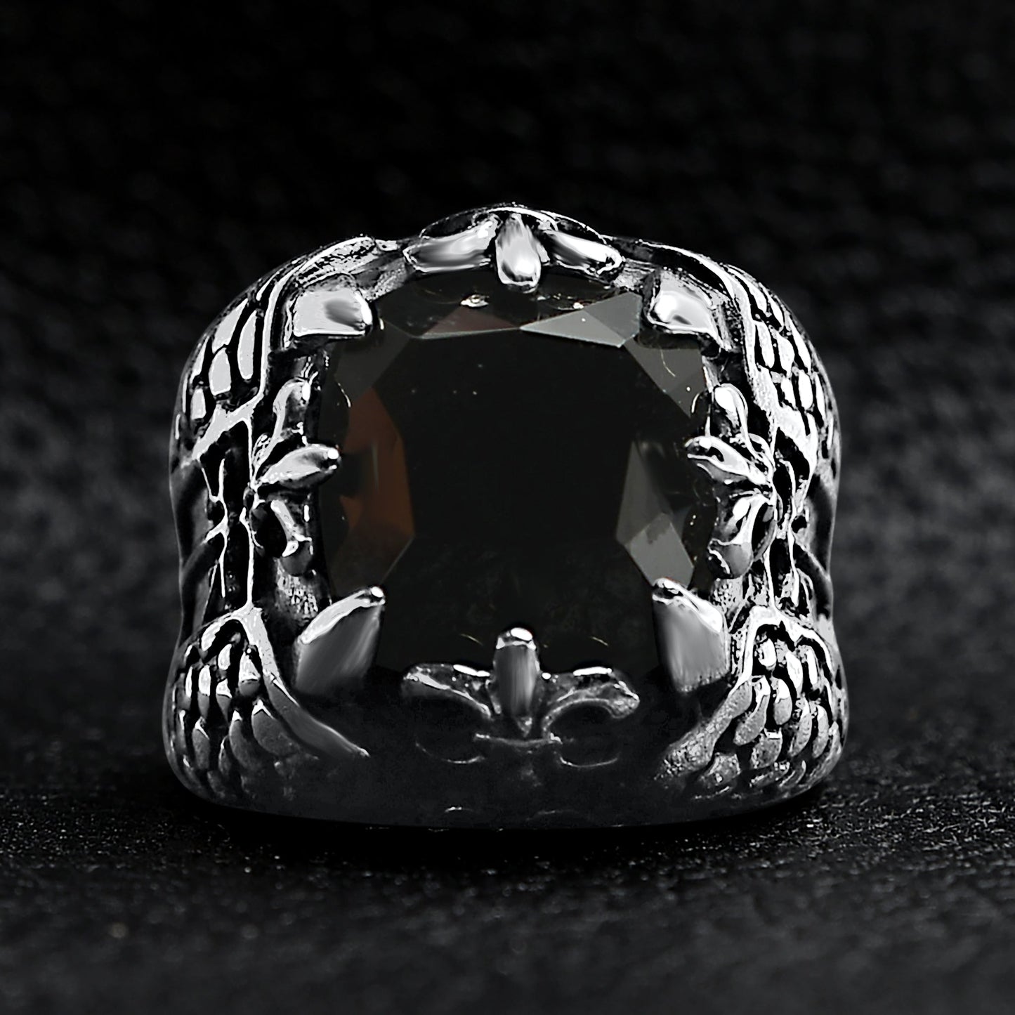 Fleur De Lis Black Stone Ring