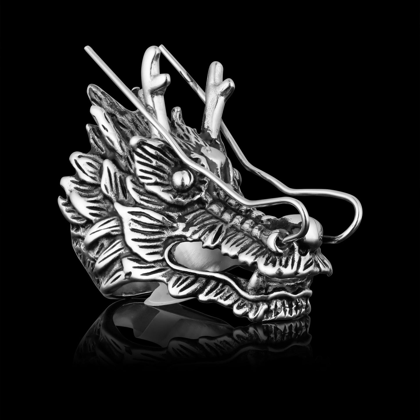 Stainless Steel Eastern Dragon Head Ring