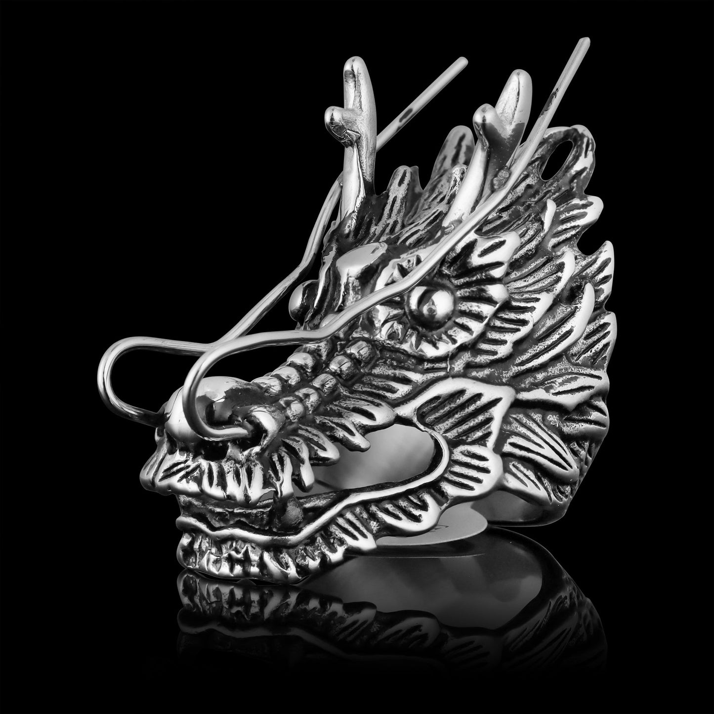 Stainless Steel Eastern Dragon Head Ring