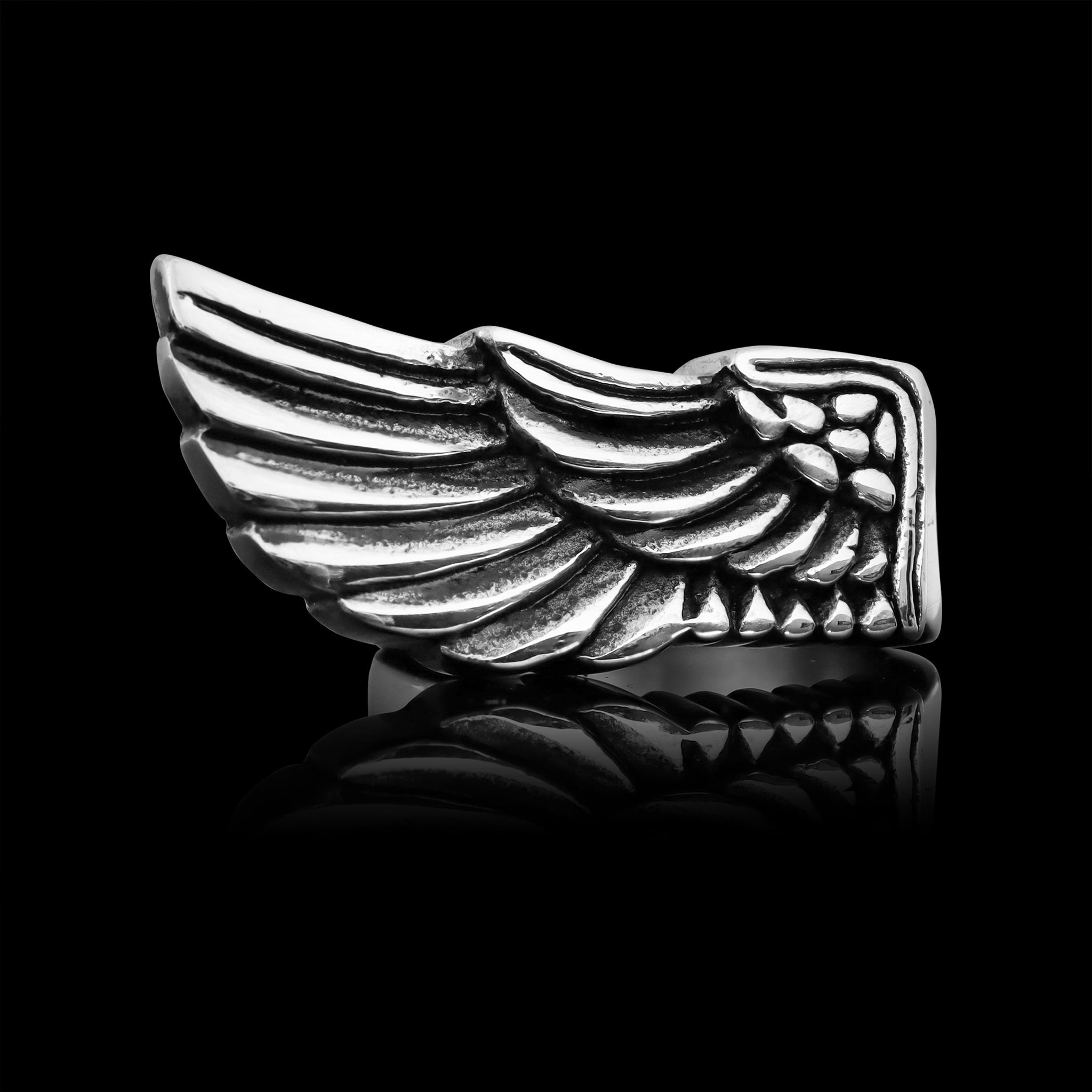 Stainless Steel Detailed Wing Ring – Extreme Biker Leather