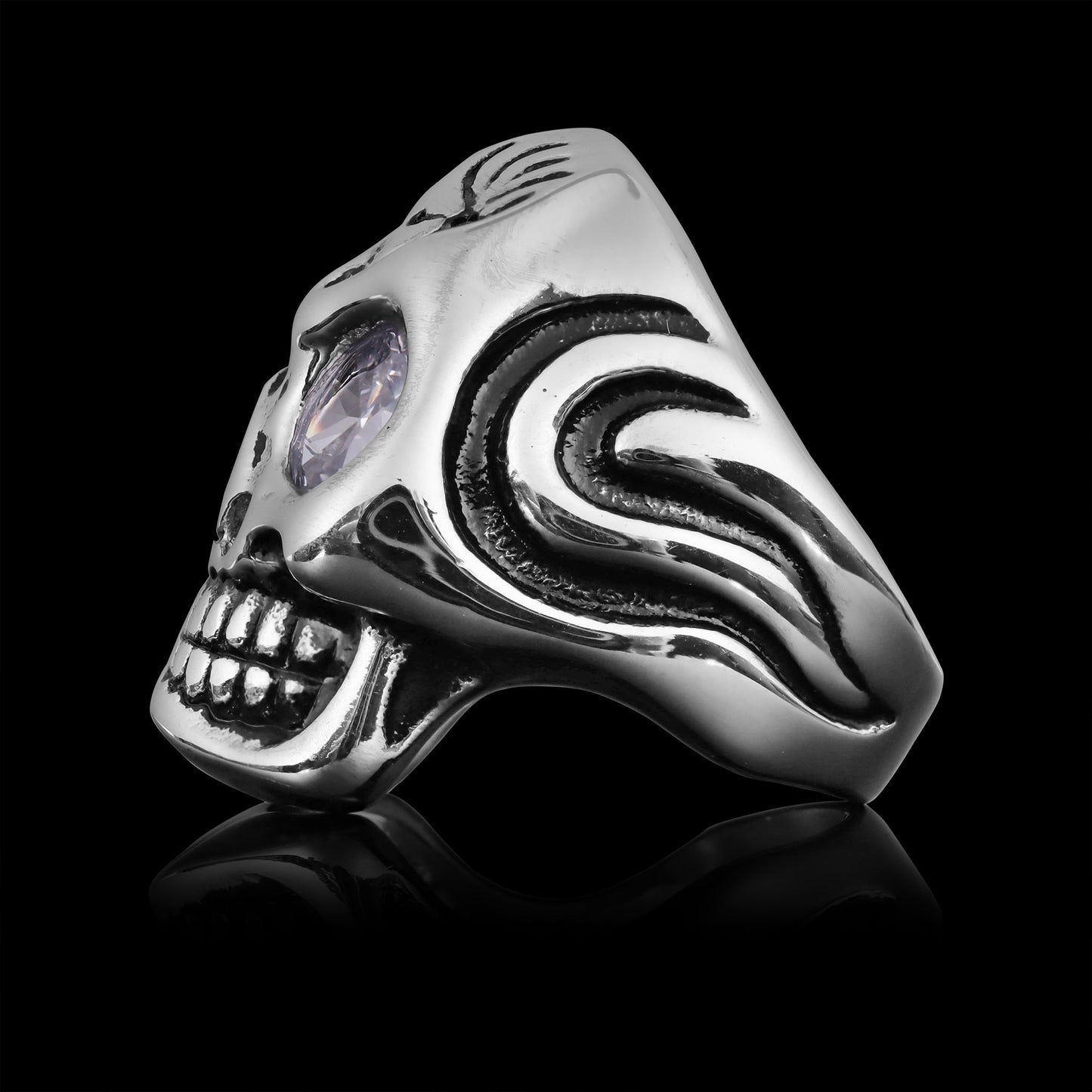 Stainless Steel Skull Smoking 18K Gold PVD Coated Cigar & CZ Eye Ring