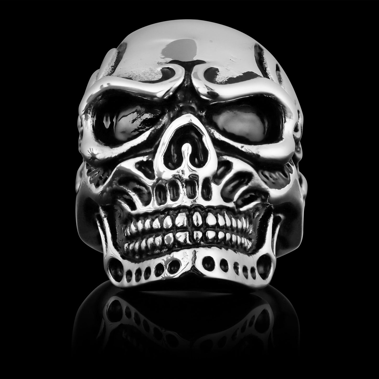 Stainless Steel Skull With Skeleton Accents Ring