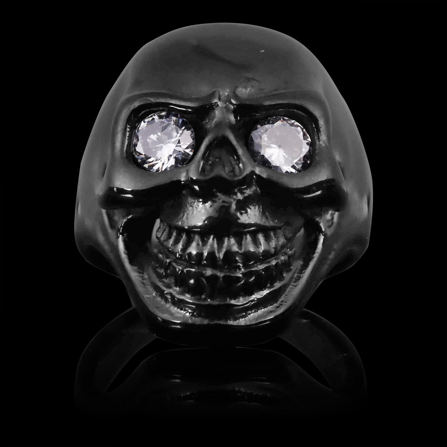 Stainless Steel Clear CZ Eyed Black Skull Ring