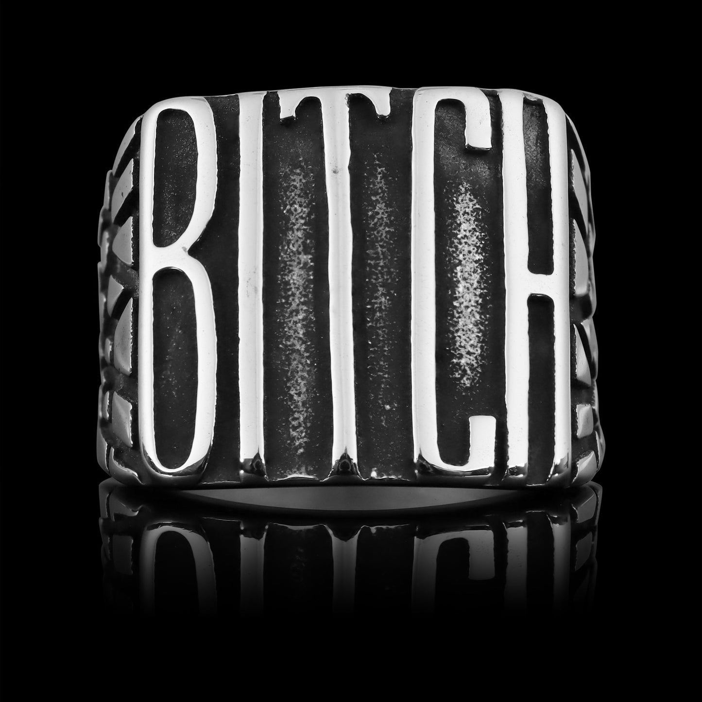 Stainless Steel "BITCH" Signet Unisex Ring