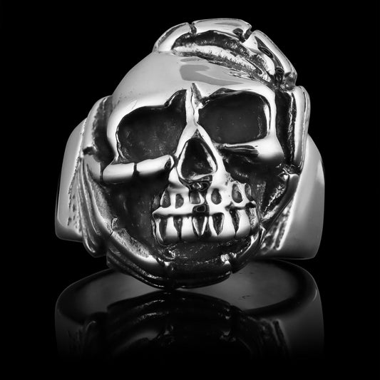 Stainless Steel Unisex Skull With Skeleton Hands Ring