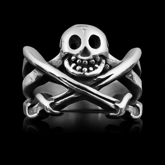 Stainless Steel Pirate Jolly Roger Skull & Crossed Swords Unisex Ring