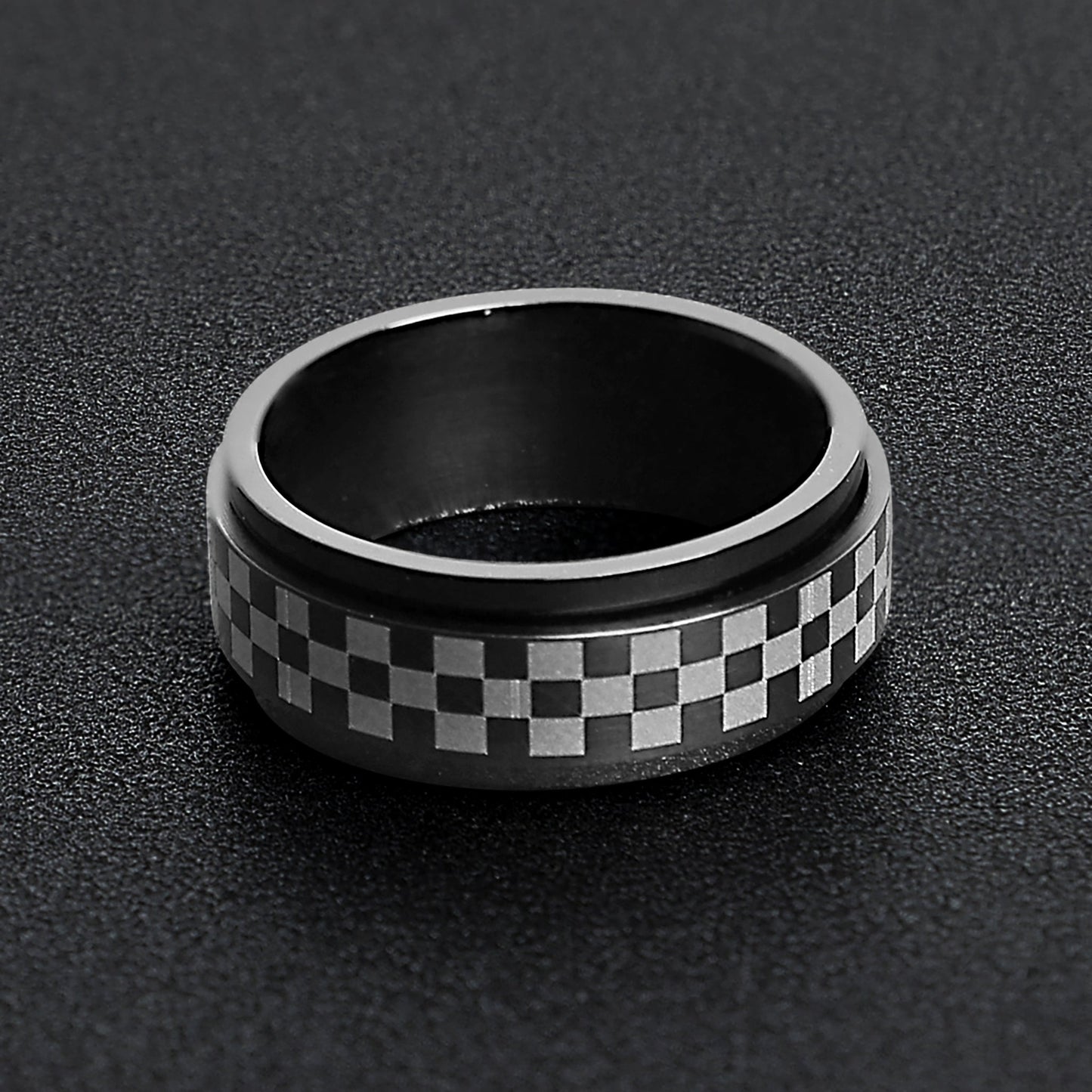 Black Checkered Spinner Ring