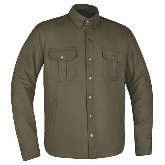 Men's military green armored shirt with two front pockets on a white background
