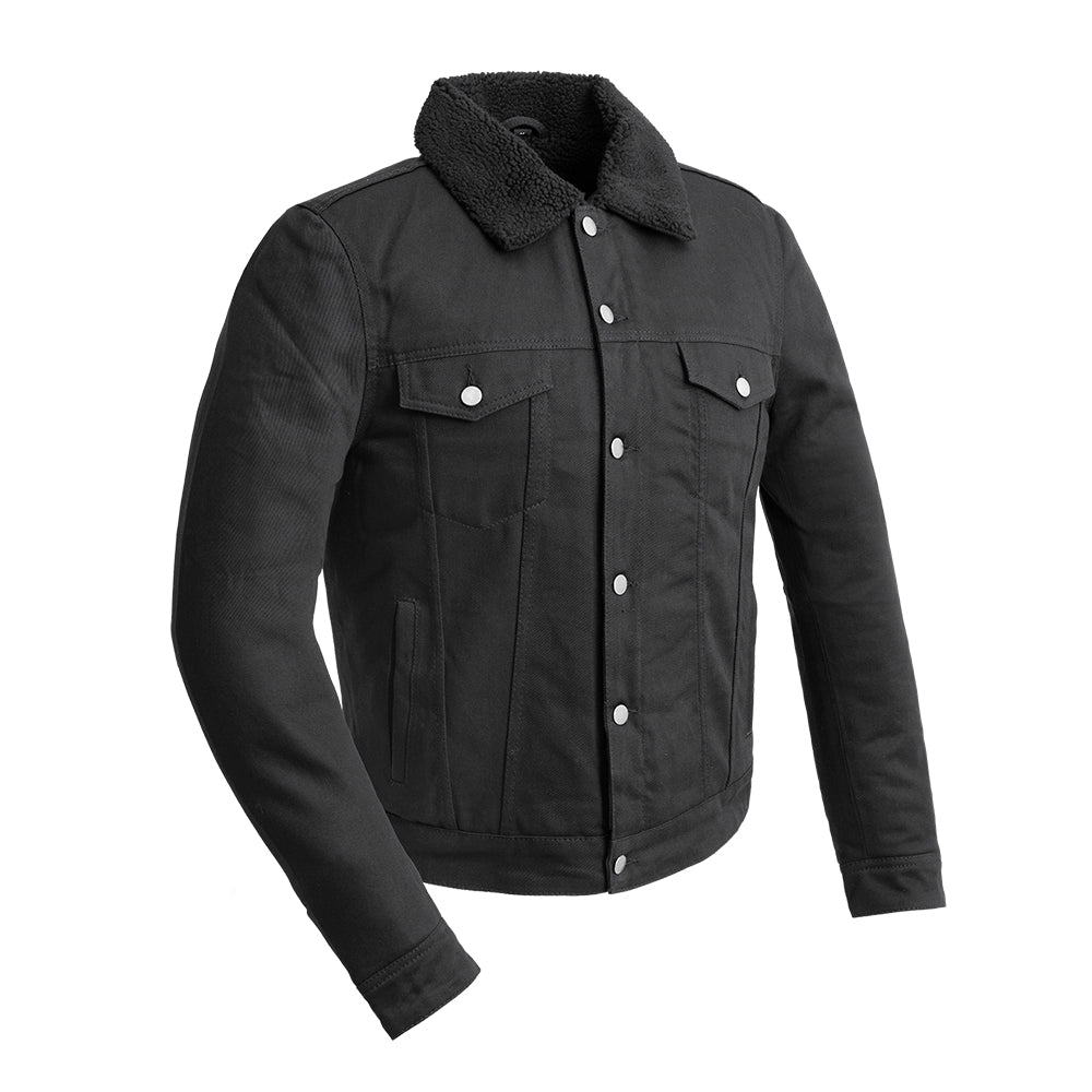 Cain Mens Faux Shearling Twill Jacket (POS) Men's Vegan Leather Jacket Whet Blu NYC   