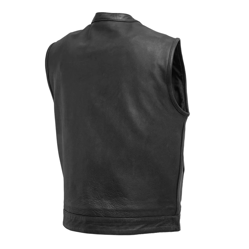Top Rocker Black Men's Motorcycle Leather Vest Men's Leather Vest First Manufacturing Company   