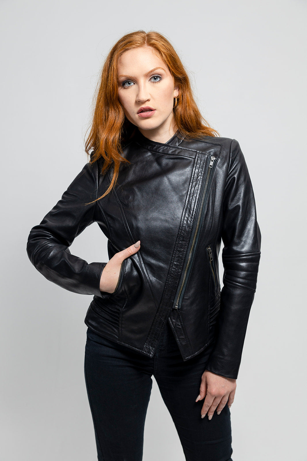 Ladies leather clearance look jacket