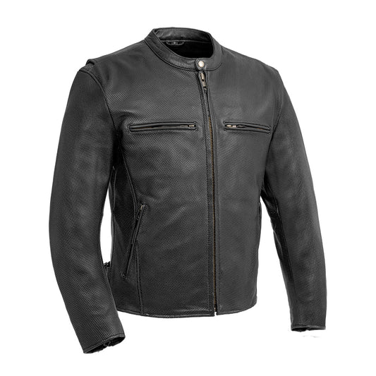 Turbine Men's Motorcycle Perforated Leather Jacket Men's Leather Jacket First Manufacturing Company Black XXS 