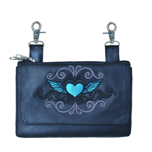 Blue Modern Rider Cowhide Leather Clip-On Bag