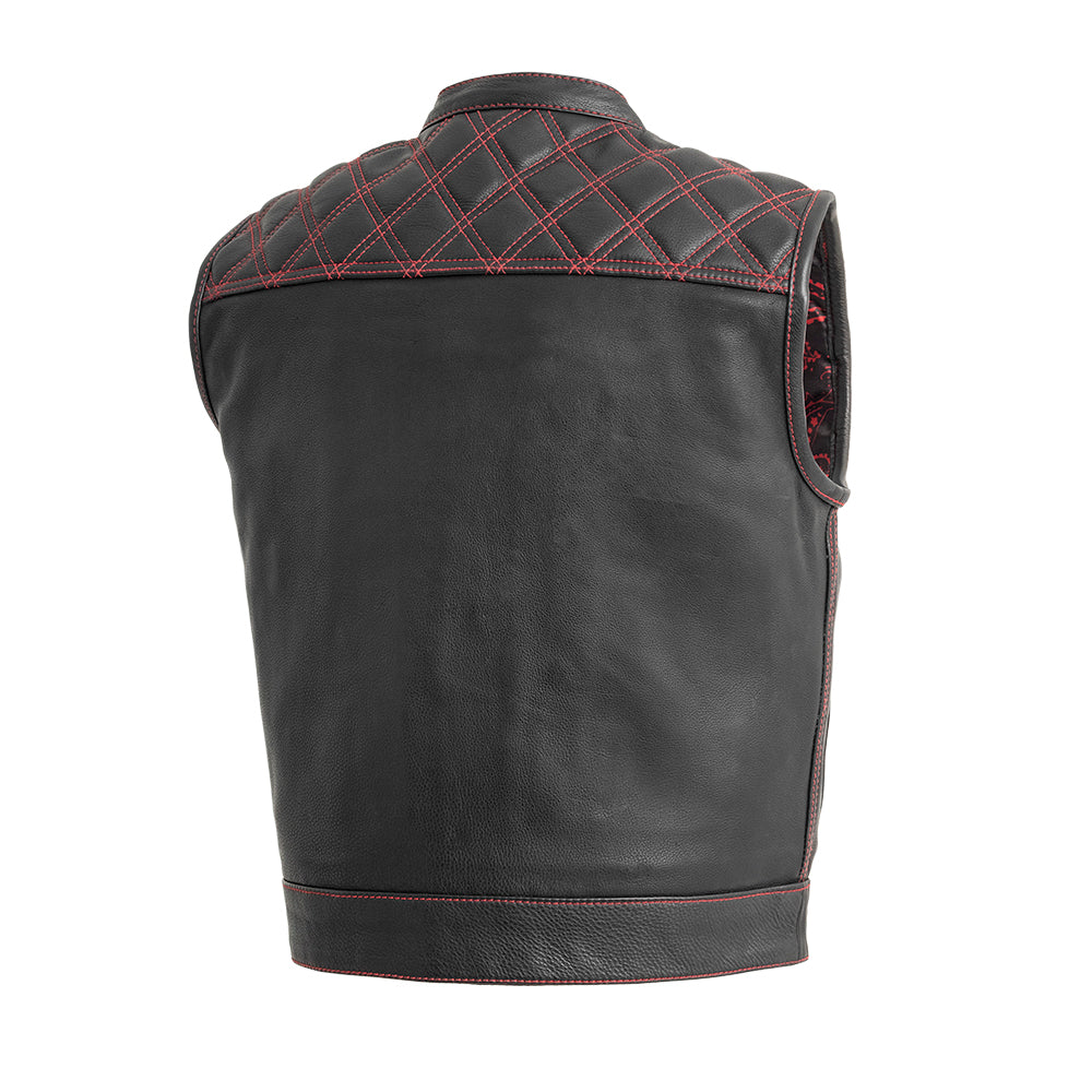 Upside Men's Club Style Leather Vest (Black/Red) Men's Leather Vest First Manufacturing Company   