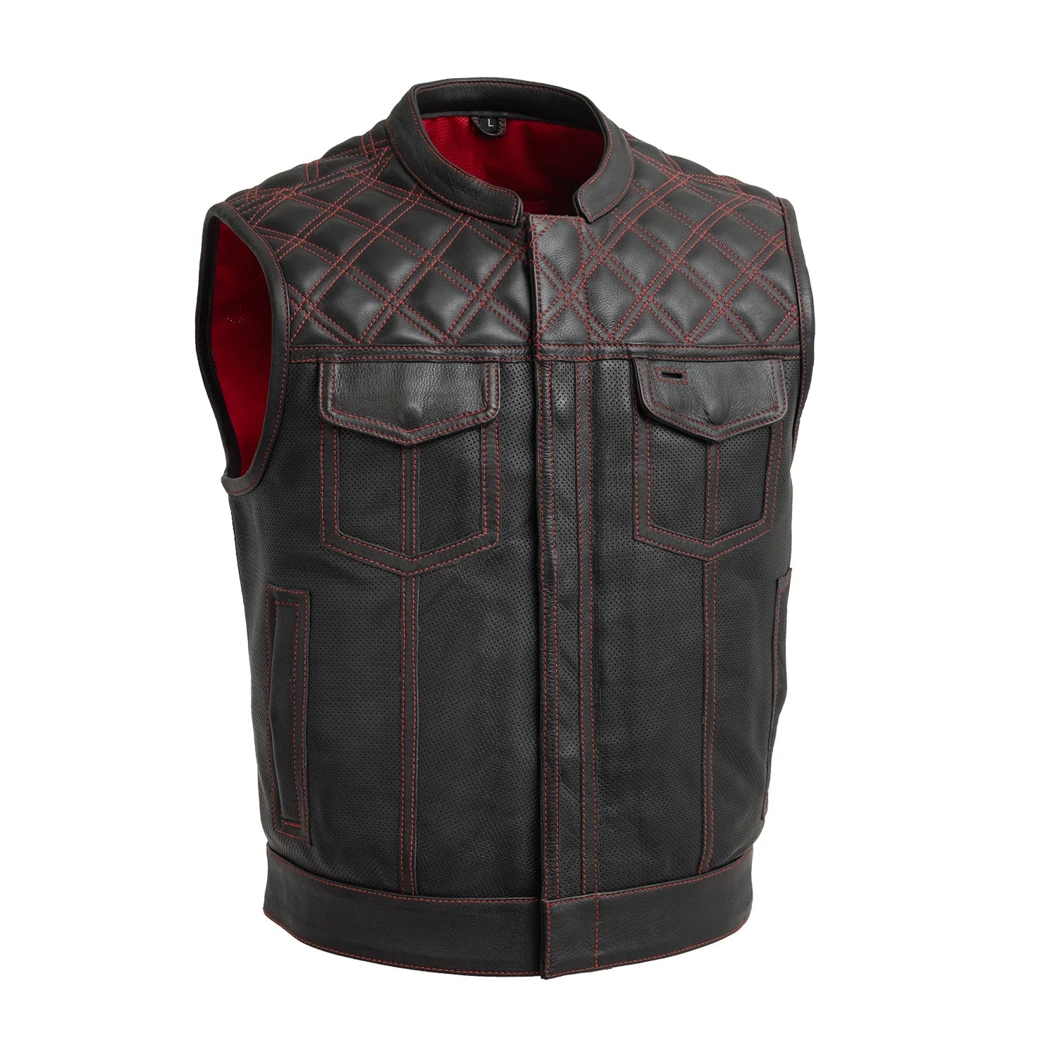 Upside Perforated Men's Club Style Leather Vest Men's Leather Vest First Manufacturing Company Red S 