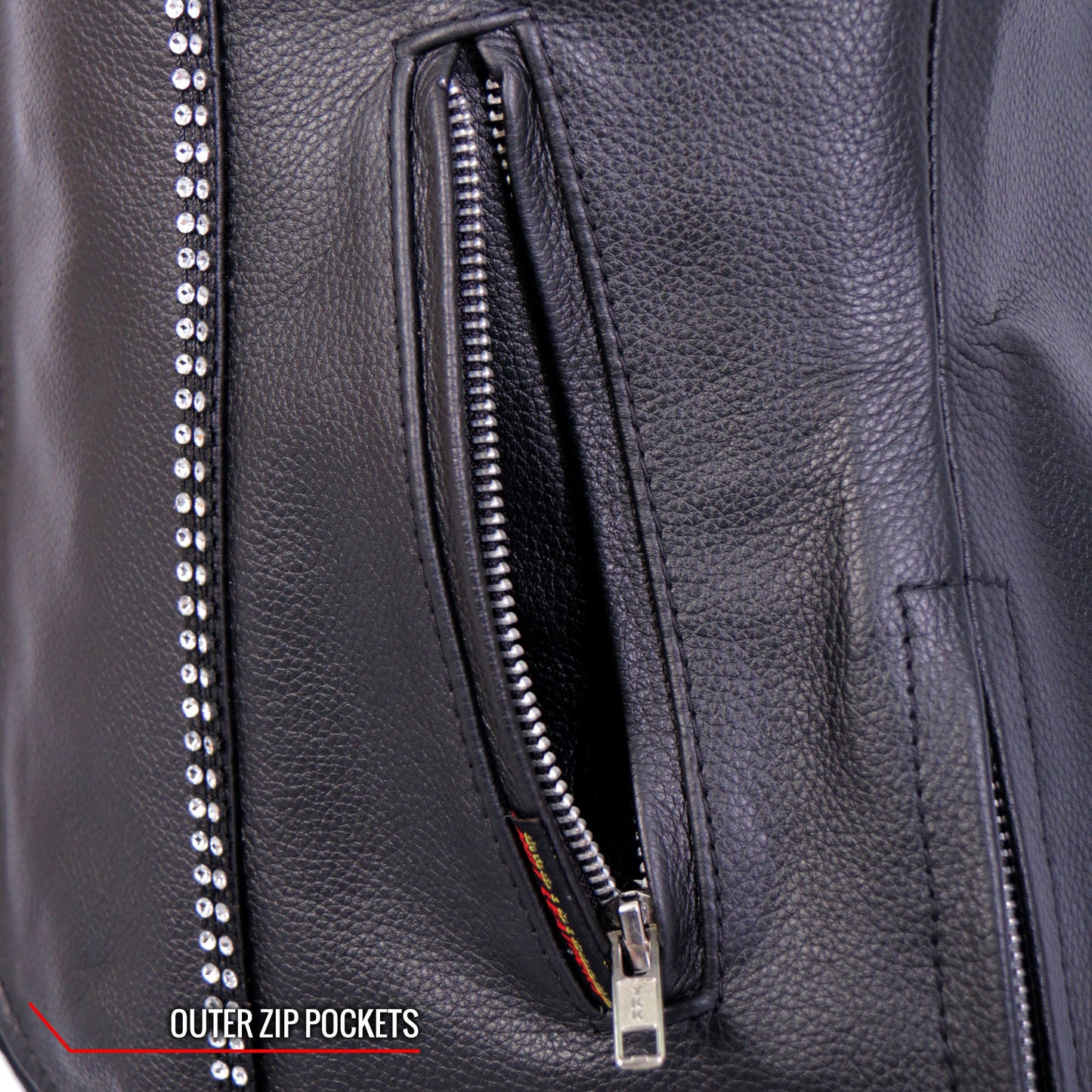 Hot Leathers VSL1016 Ladies Biker 'Rhinestone' Black Leather Motorcycle Vest