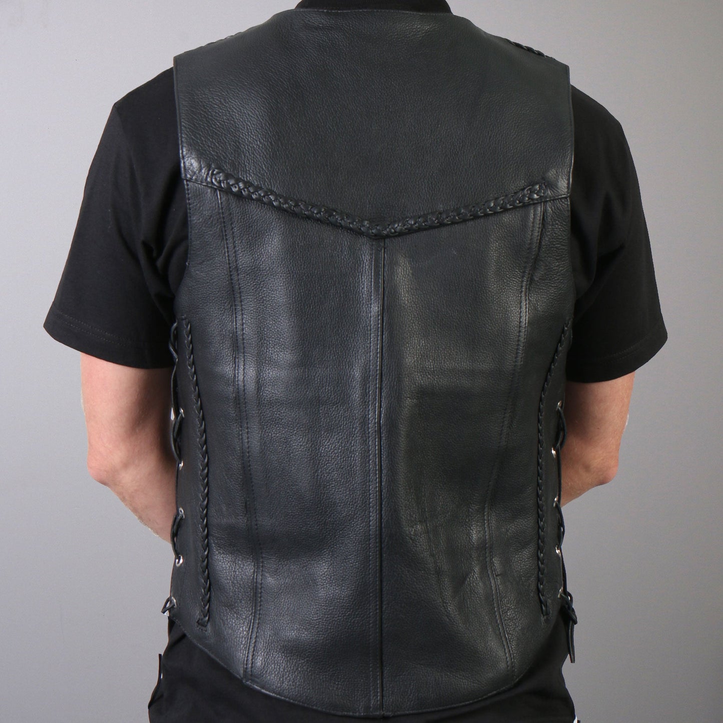 Hot Leathers VSM1008 Men's Motorcycle Black 'Buffalo Nickel Snap' Leather Biker Vest