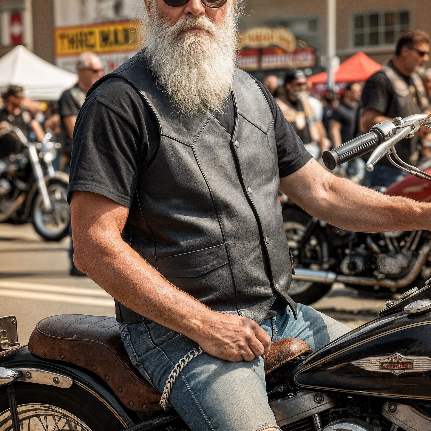 Hot Leathers VSM1014 Men's Motorcycle Black Heavyweight Leather Biker Vest with Inside Pocket