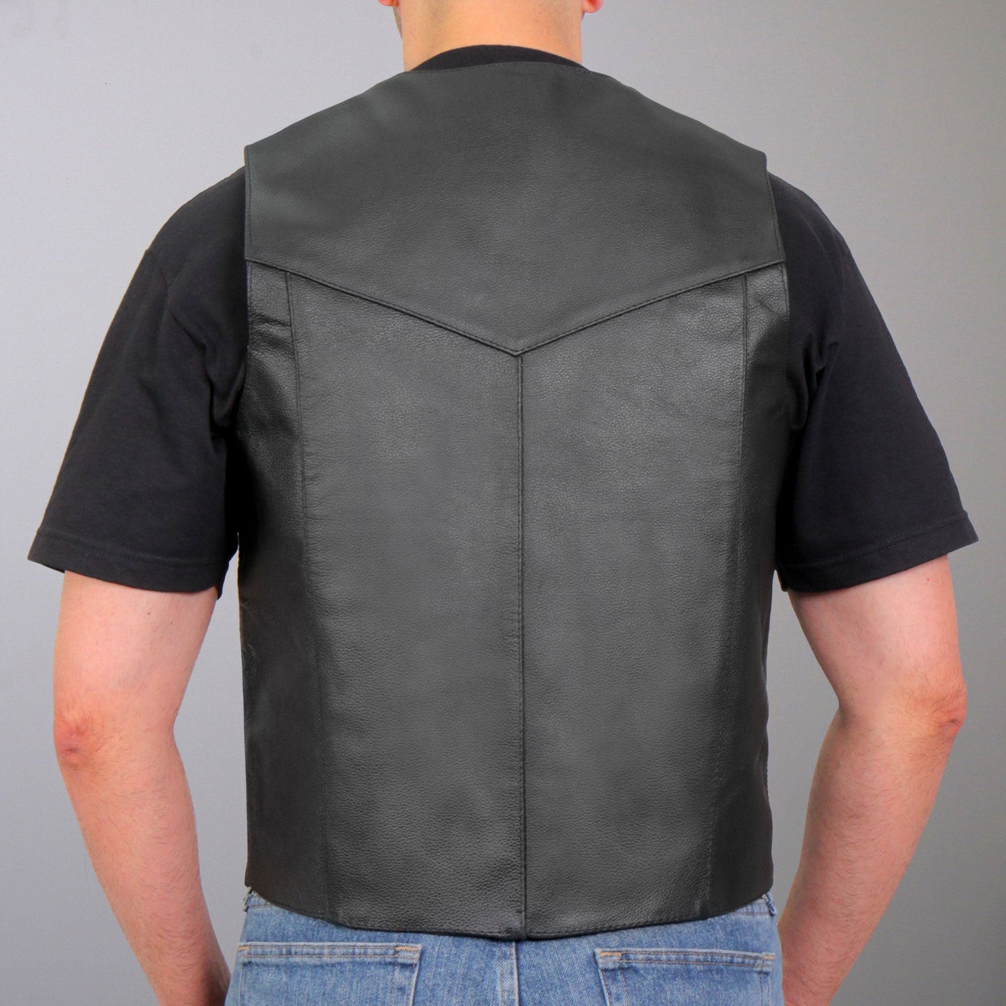 Hot Leathers VSM1014 Men's Motorcycle Black Heavyweight Leather Biker Vest with Inside Pocket