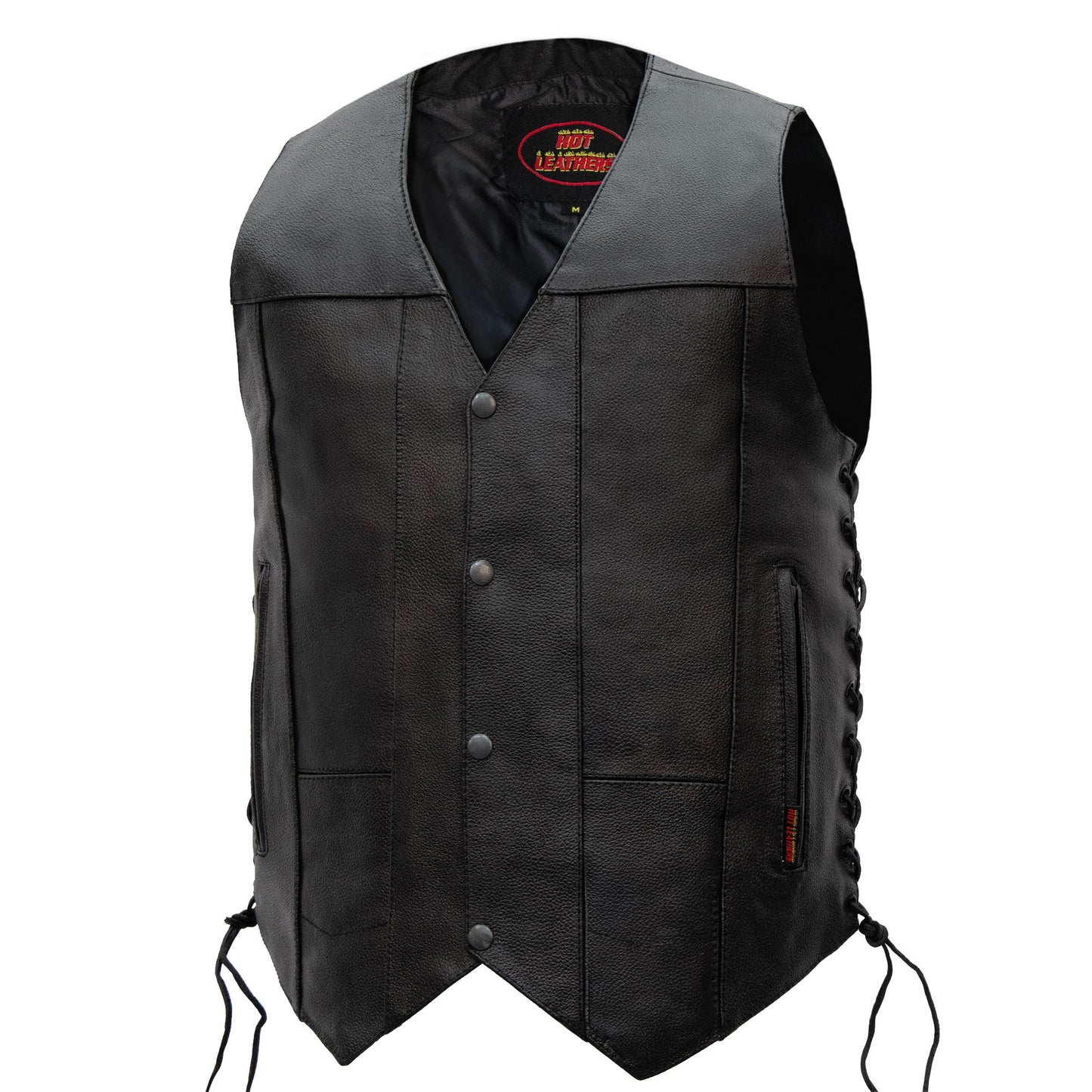 Hot Leathers VSM1017 Men's Motorcycle Black '10 Pocket' Leather Biker Vest with Side Laces