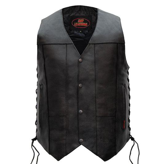 Hot Leathers VSM1017 Men's Motorcycle Black '10 Pocket' Leather Biker Vest with Side Laces