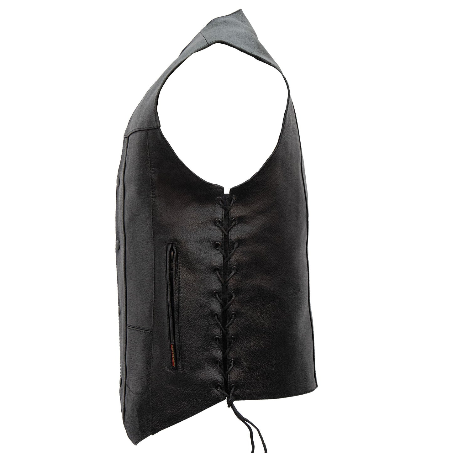 Hot Leathers VSM1017 Men's Motorcycle Black '10 Pocket' Leather Biker Vest with Side Laces