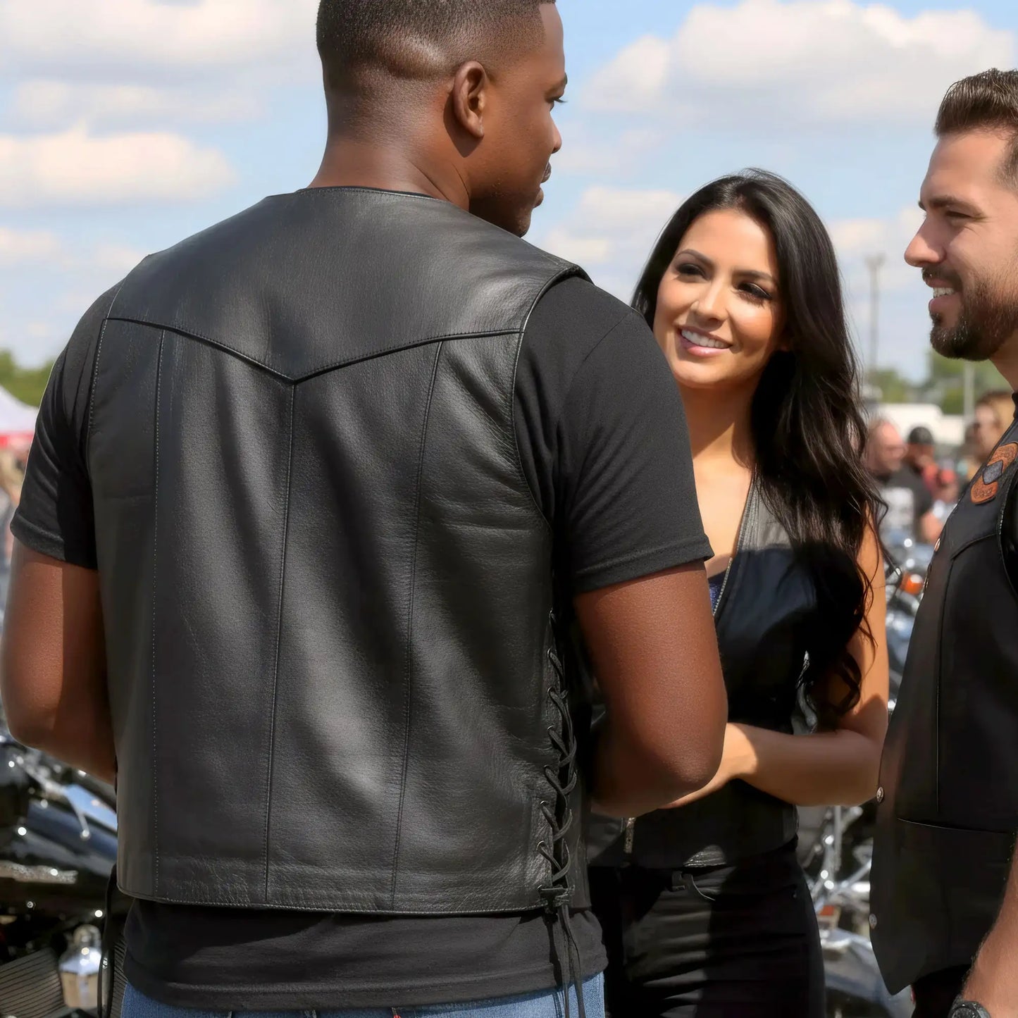 Hot Leathers VSM1017 Men's Motorcycle Black '10 Pocket' Leather Biker Vest with Side Laces