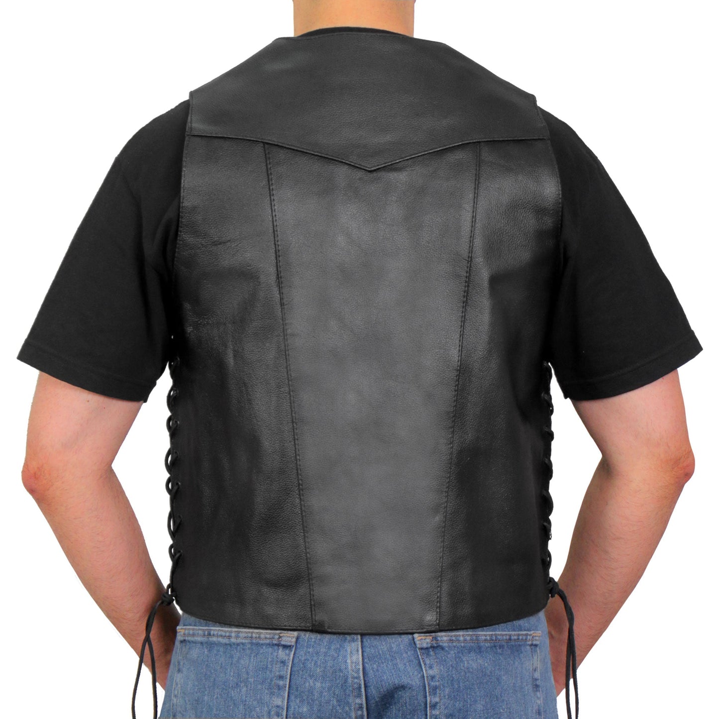 Hot Leathers VSM1017 Men's Motorcycle Black '10 Pocket' Leather Biker Vest with Side Laces