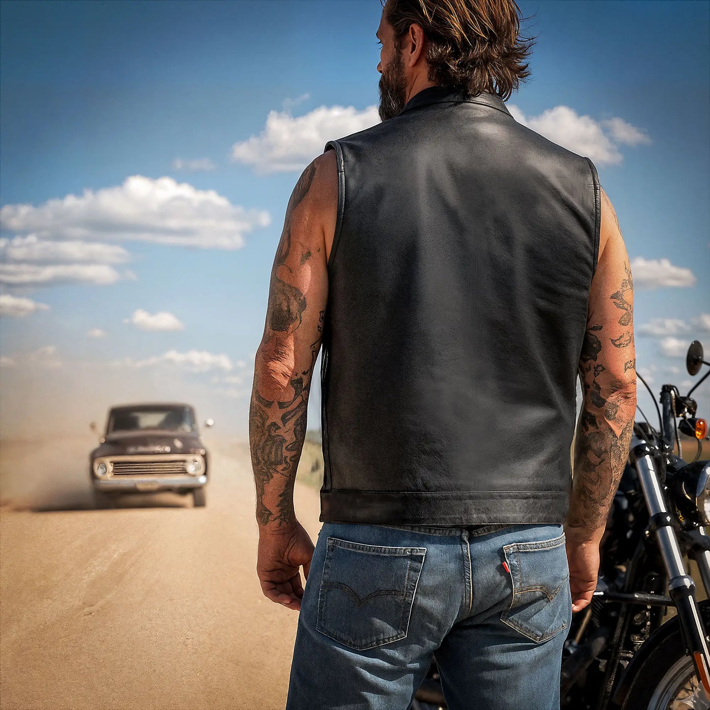 Hot Leathers Men's Motorcycle Black '10 Pocket' Club style Cowhide Leather Biker Vest VSM1018