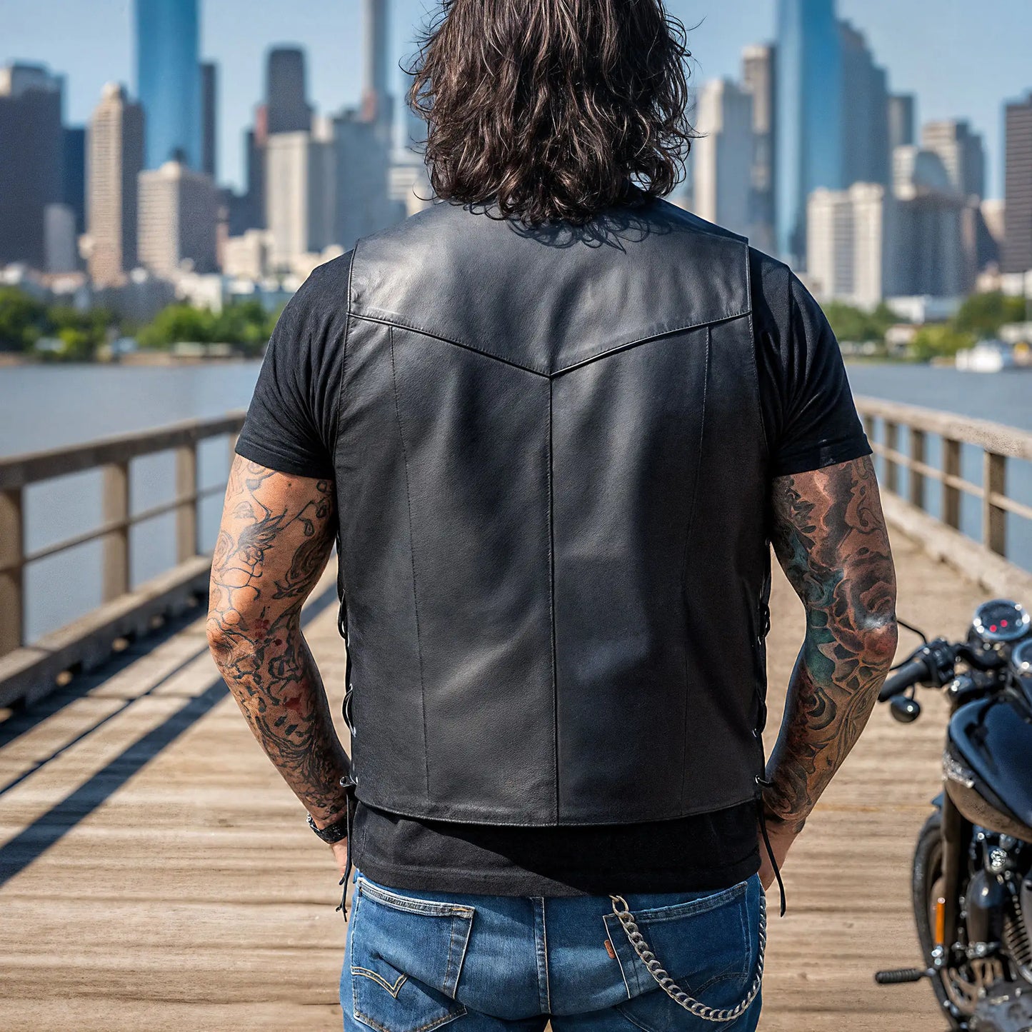 Hot Leathers VSM1022 Men's Motorcycle Black 'Conceal and Carry' Leather Biker Vest