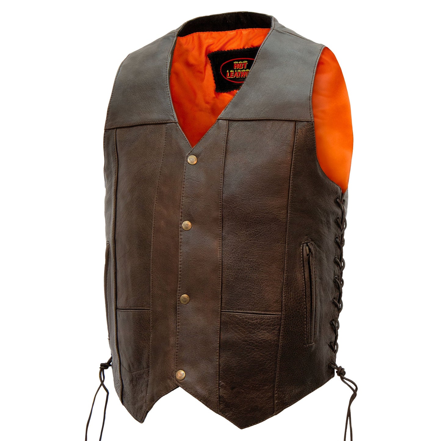 Hot Leathers VSM1029 Men's Distressed Brown Motorcycle 10 Pocket 'Conceal and Carry' Leather Biker Vest
