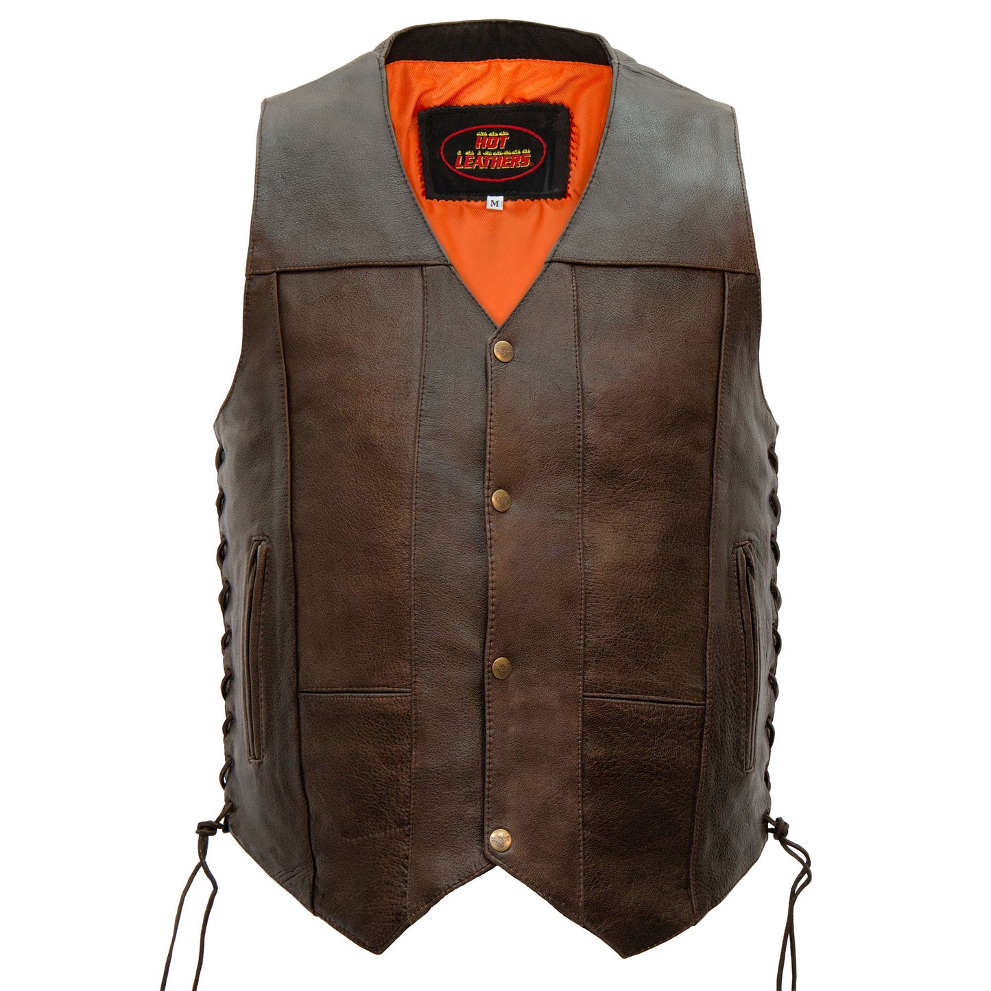 Hot Leathers VSM1029 Men's Distressed Brown Motorcycle 10 Pocket 'Conceal and Carry' Leather Biker Vest