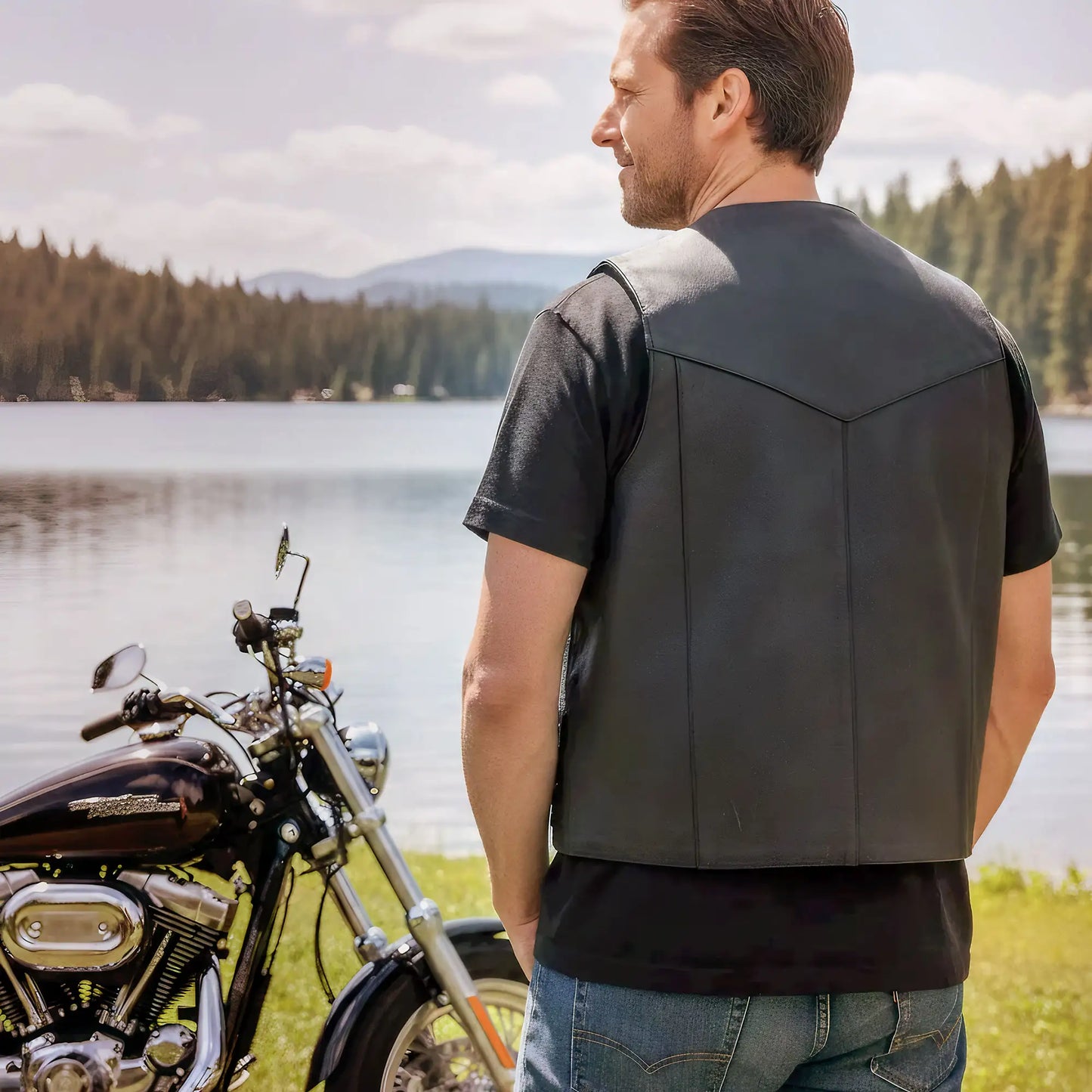 Hot Leathers VSM1032 Men's Motorcycle style Black 'Classic' Leather Biker Vest