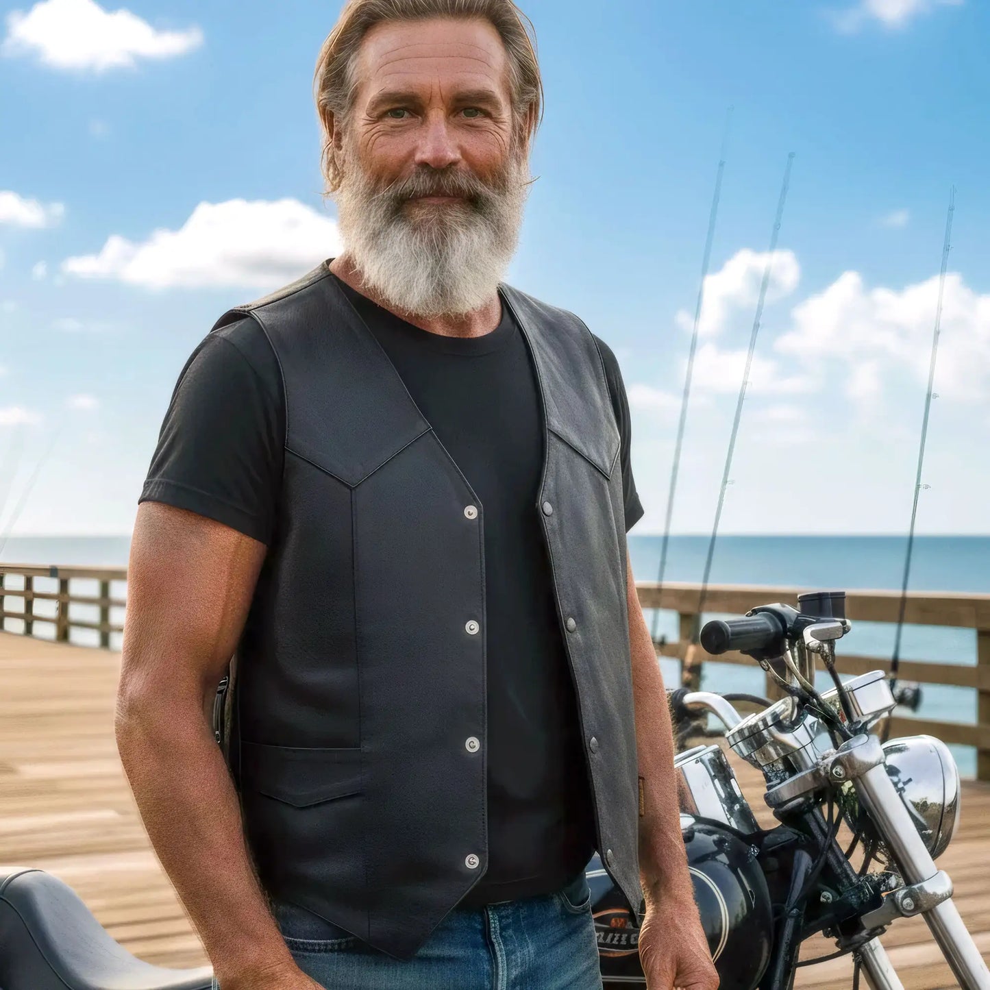 Hot Leathers VSM1032 Men's Motorcycle style Black 'Classic' Leather Biker Vest