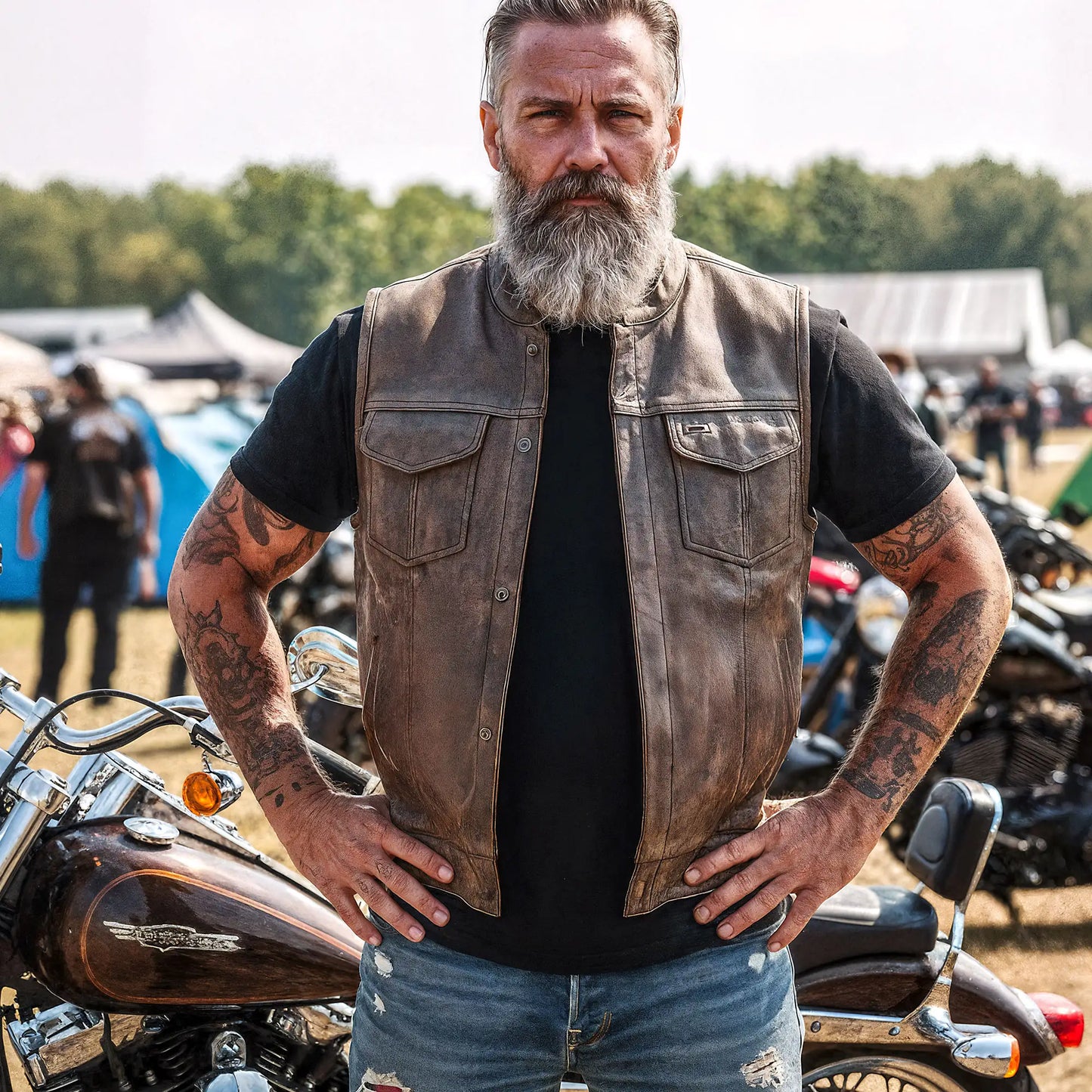 Hot Leathers VSM1035 Men's Distressed Brown Motorcycle 'Conceal and Carry' Club Leather Biker Vest