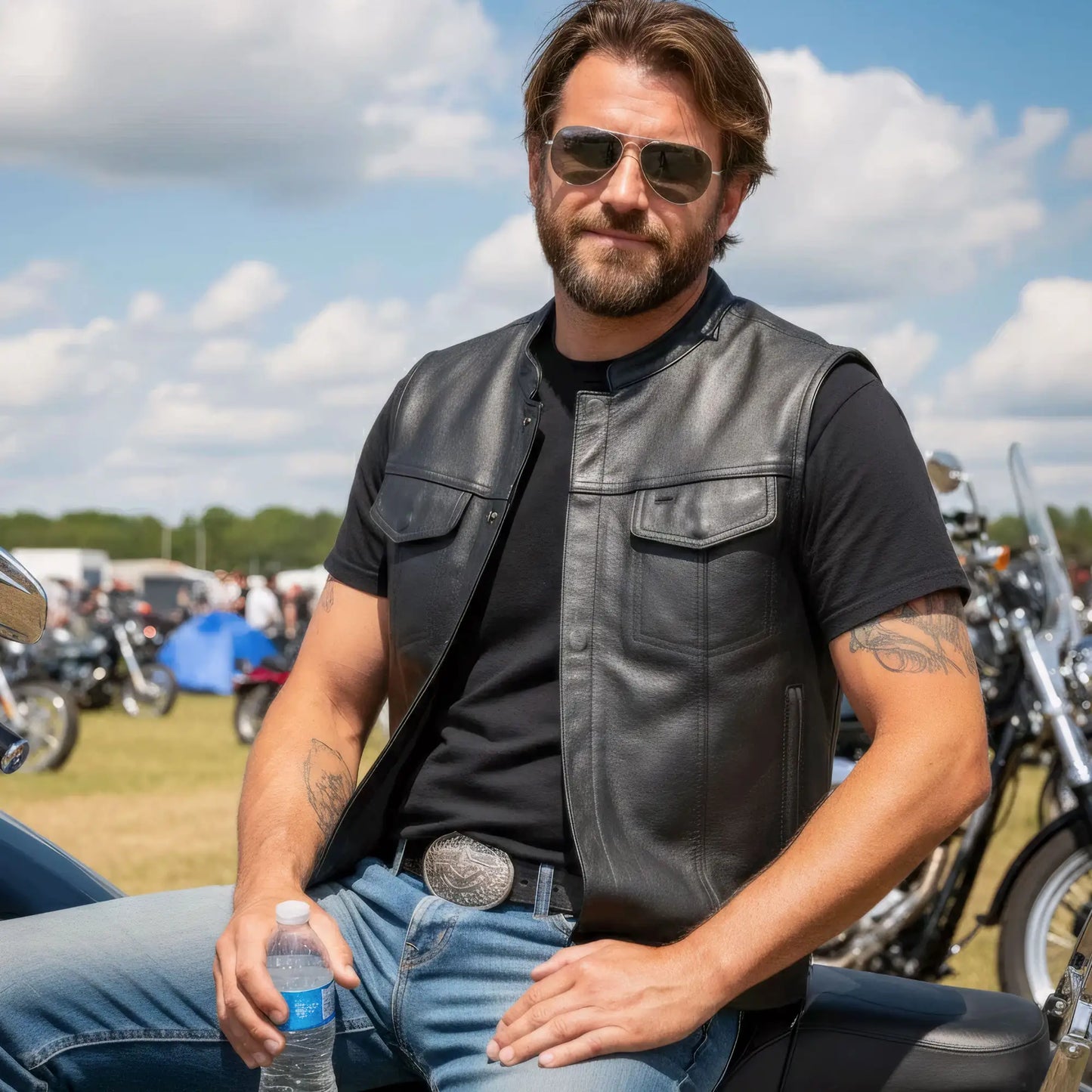 Hot Leathers VSM1039 Men's Black Motorcycle 'Conceal and Carry' Club Leather Biker Vest