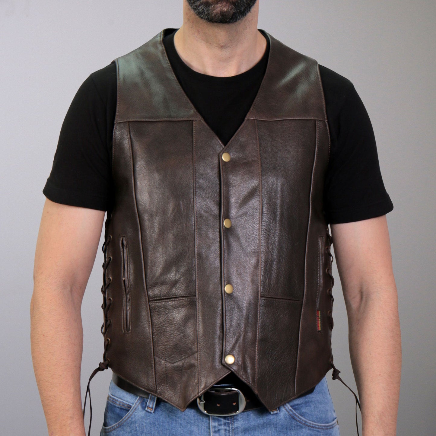 Hot Leathers VSM1040 Men's Retro Brown Motorcycle style 'Side Lace' Leather Biker Vest