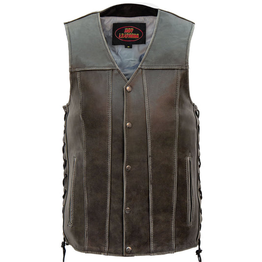 Hot Leathers VSM1041 Men's Motorcycle style Rub-Off Grey 'Side Lace' Leather Biker Vest